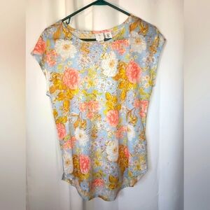 Joie Linen Floral Top Medium Cap Sleeve Pink Blue Dainty Cottagecore Feminine